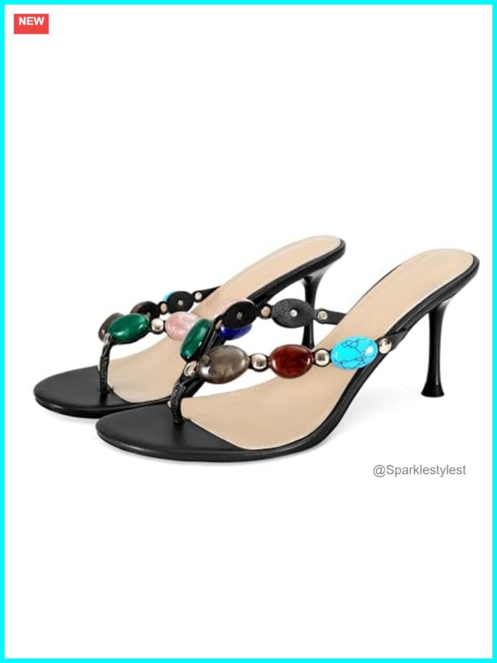 Womens Strappy Thong Heeled Sandals Stiletto Dressy Summer Mule Bohemia